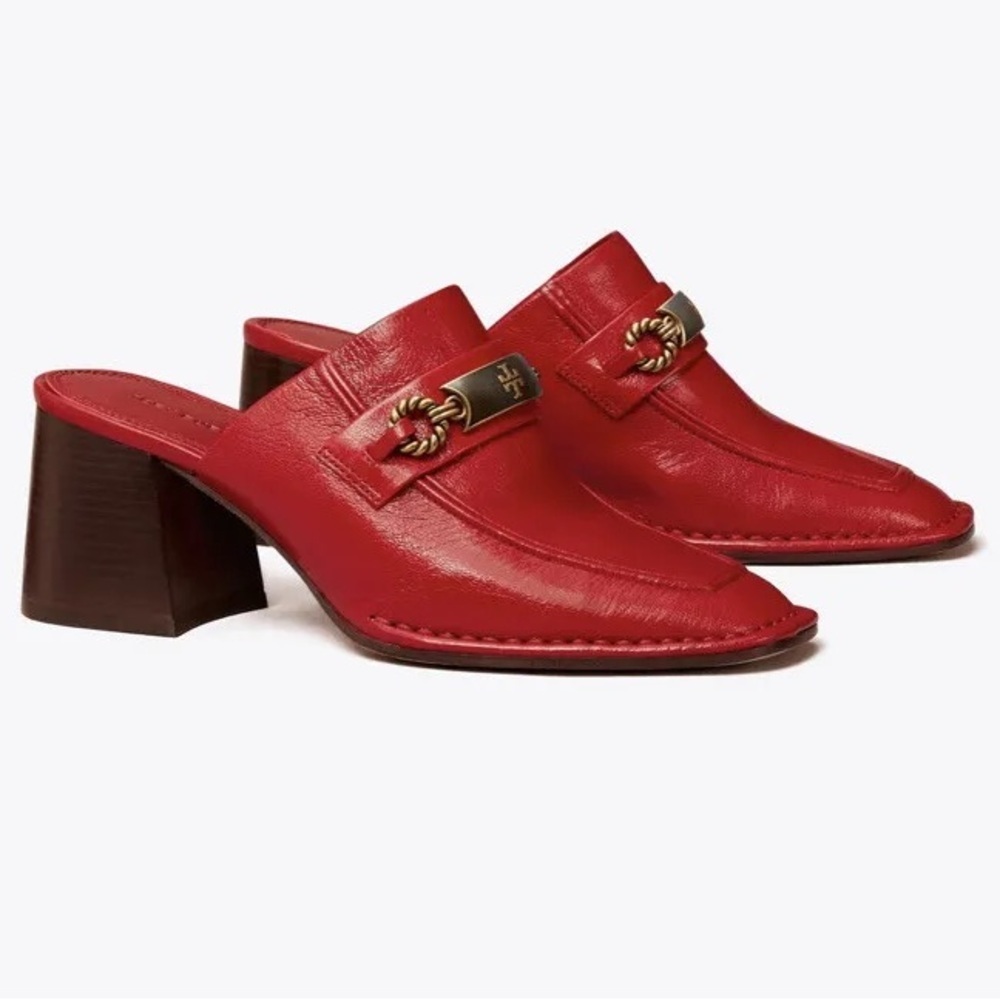 Tory Burch Red Mules with Gold Accent